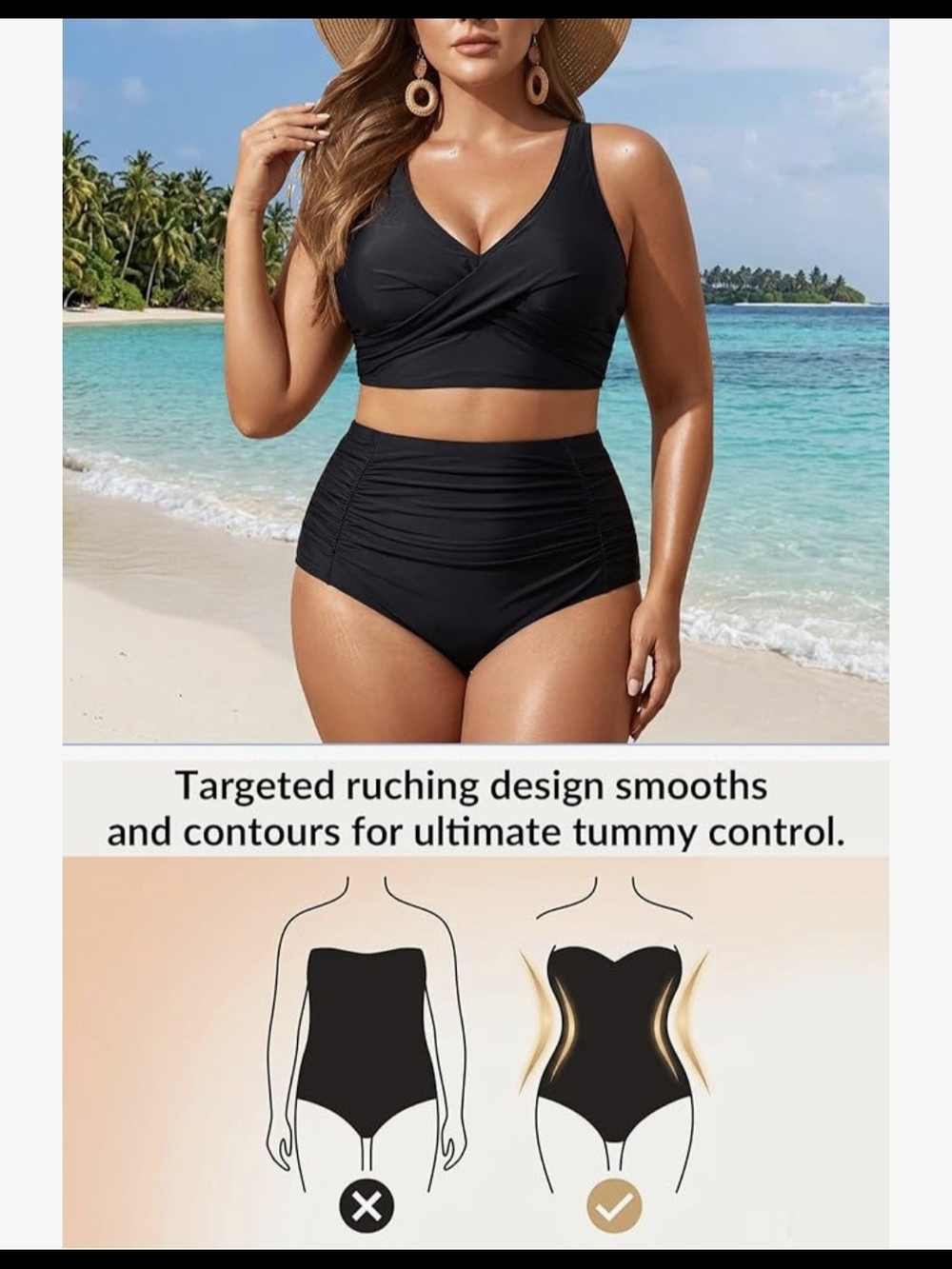 Plus Size Black Ruched High-Waist Bikini Set #1315 - Picture 6 of 9